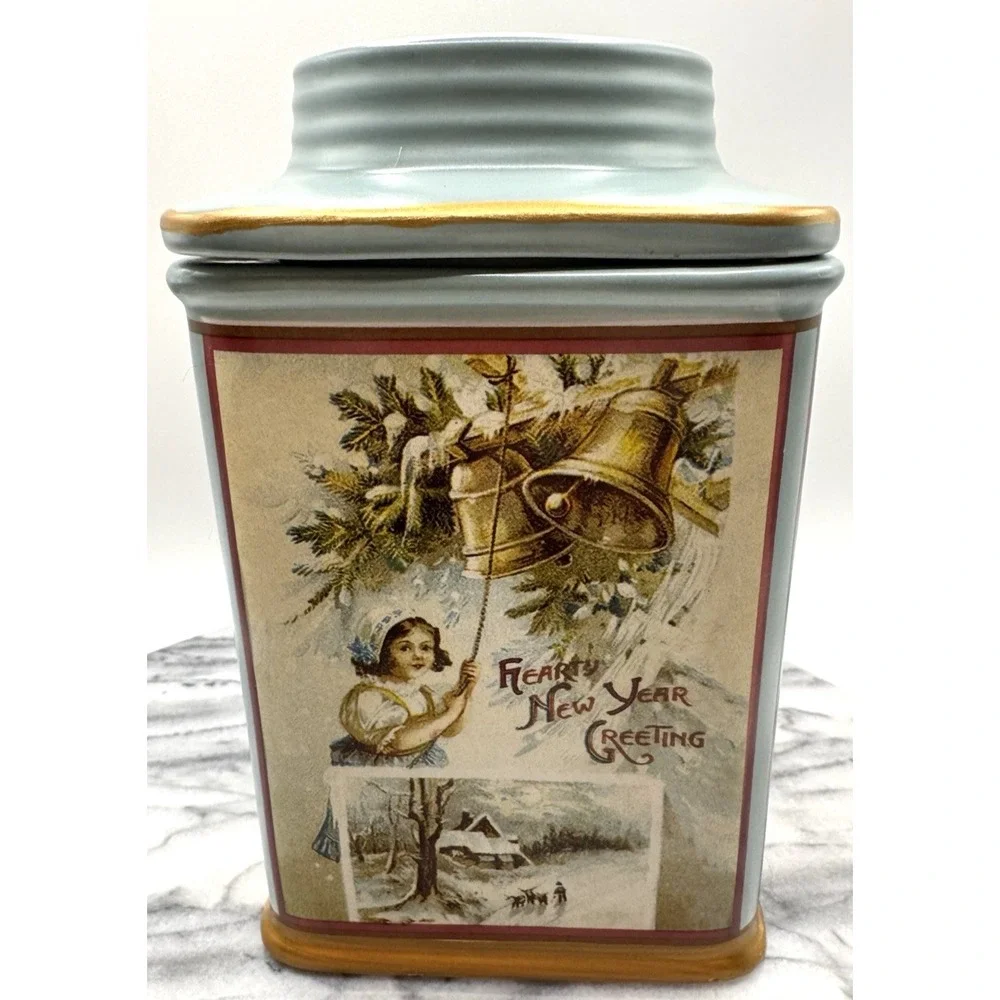 Christmas Cookie Jar Canister Vintage Style Christmas Greetings Sakura